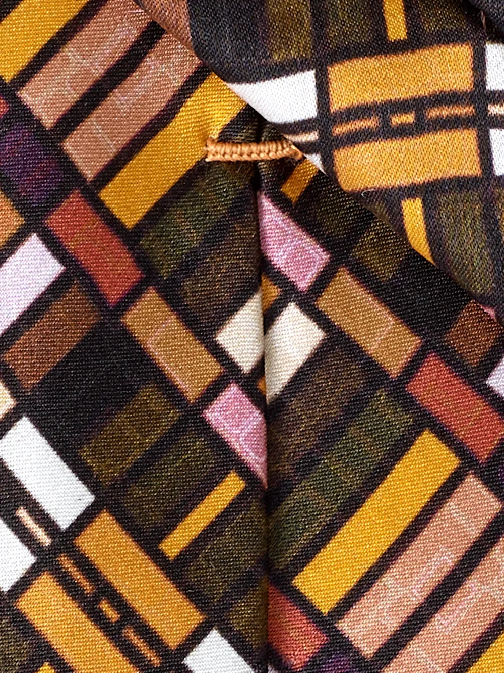 Geometric Printed Italian Silk Tie - Tan Multi