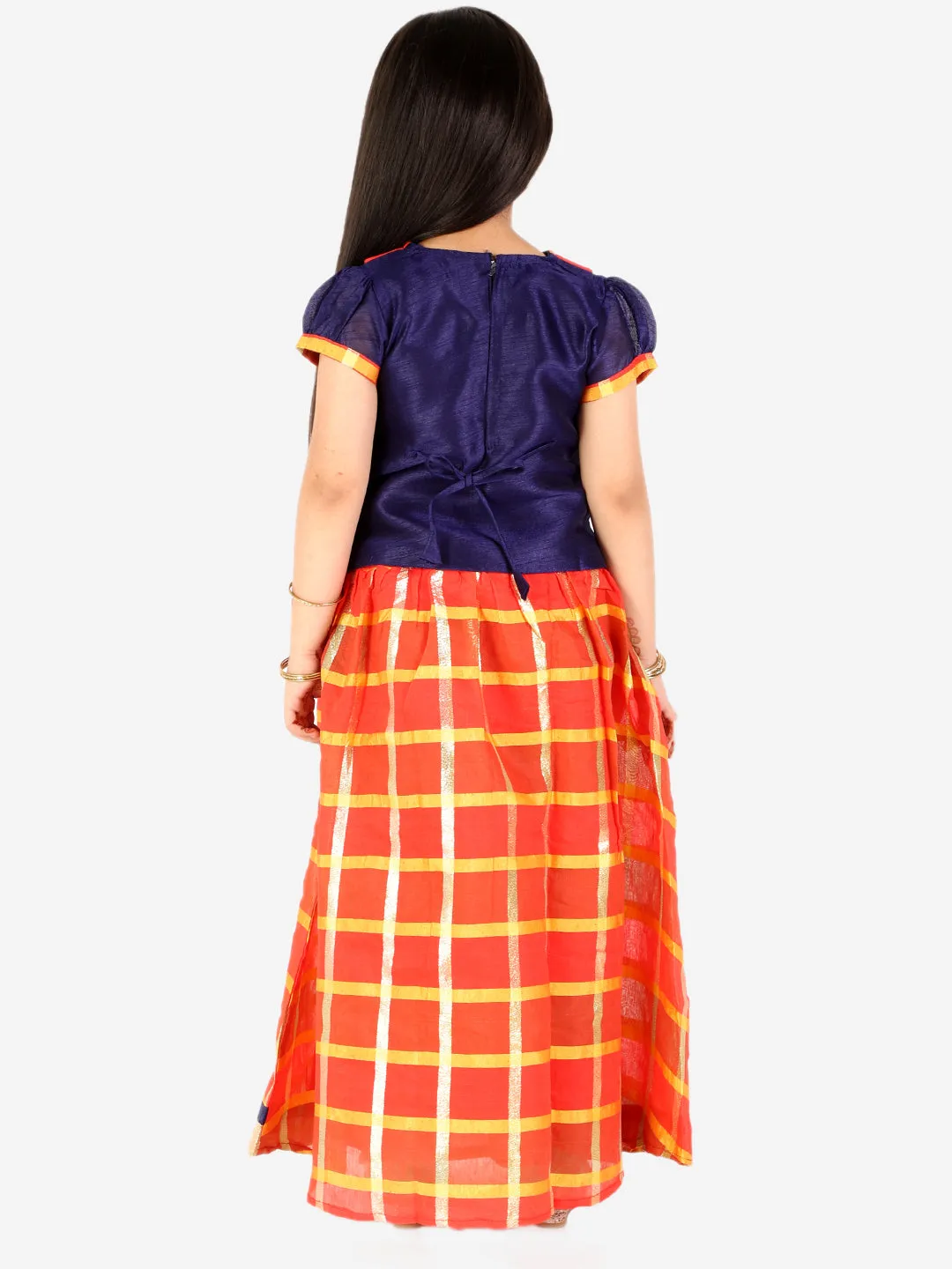 Girl's Gold Kota Checks Pavda Pattu - KID1 Girls