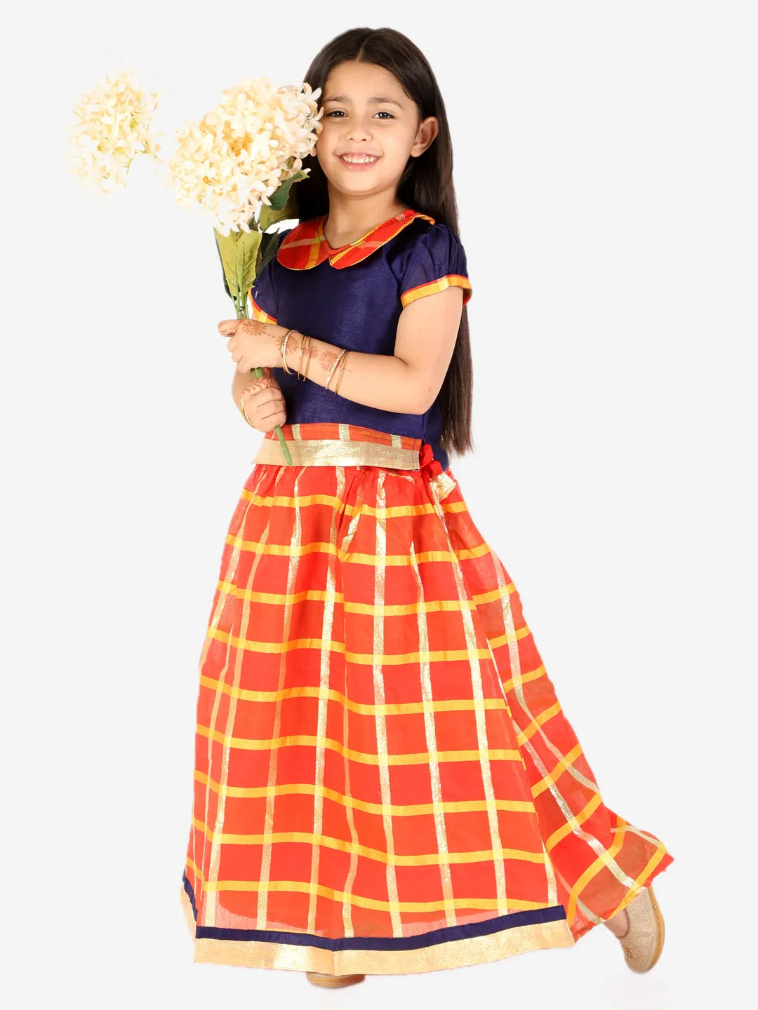 Girl's Gold Kota Checks Pavda Pattu - KID1 Girls