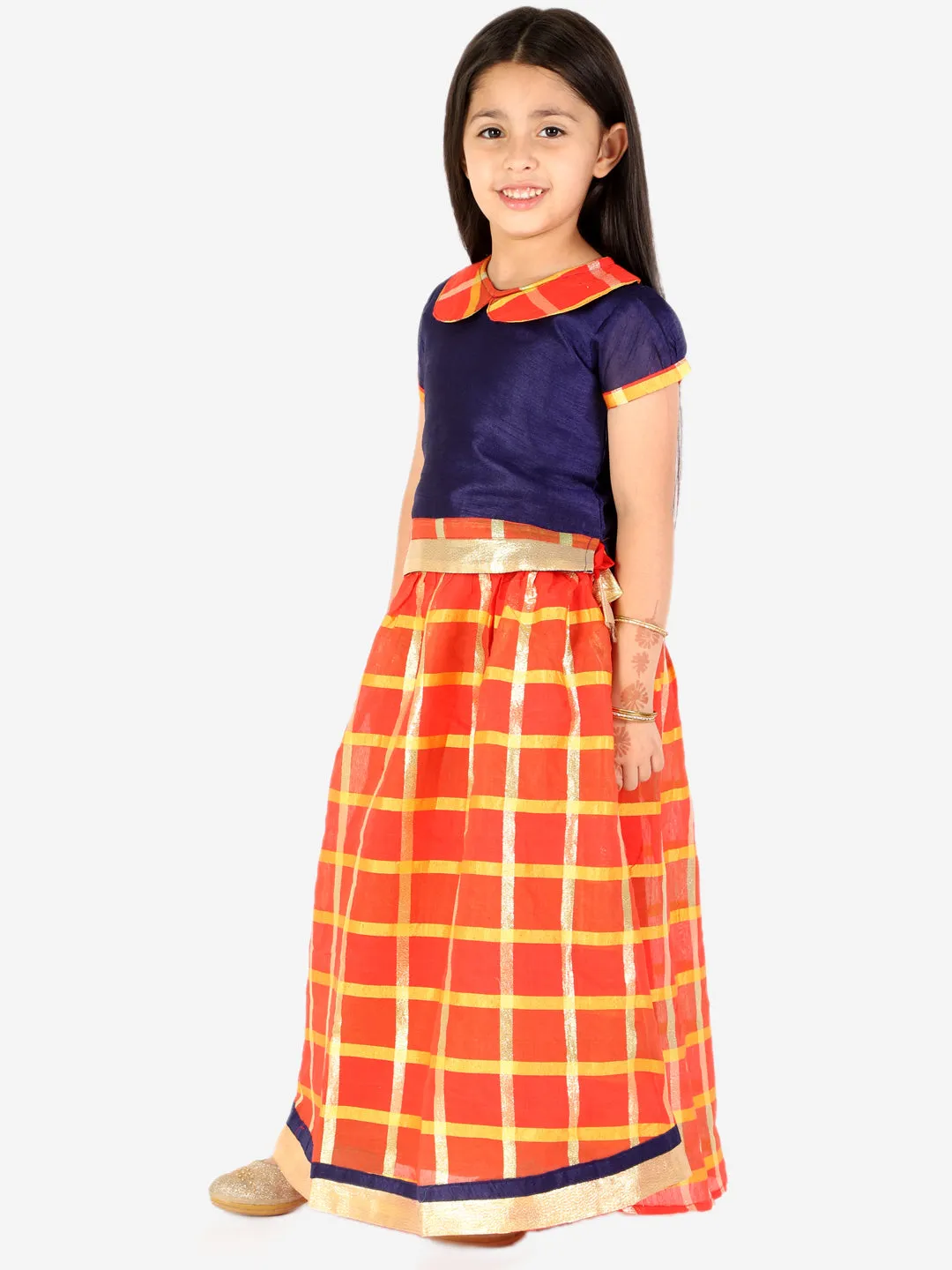 Girl's Gold Kota Checks Pavda Pattu - KID1 Girls