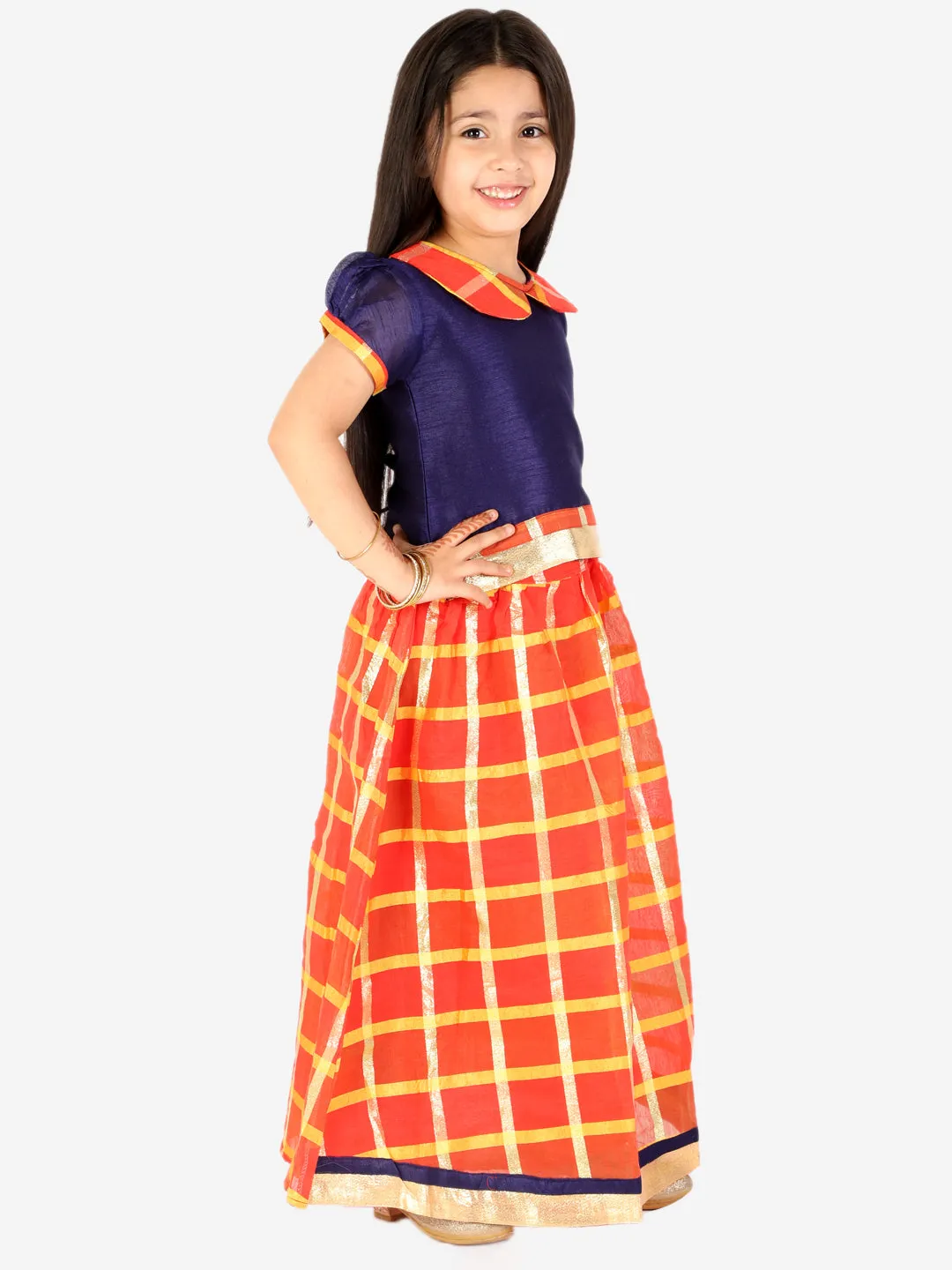 Girl's Gold Kota Checks Pavda Pattu - KID1 Girls