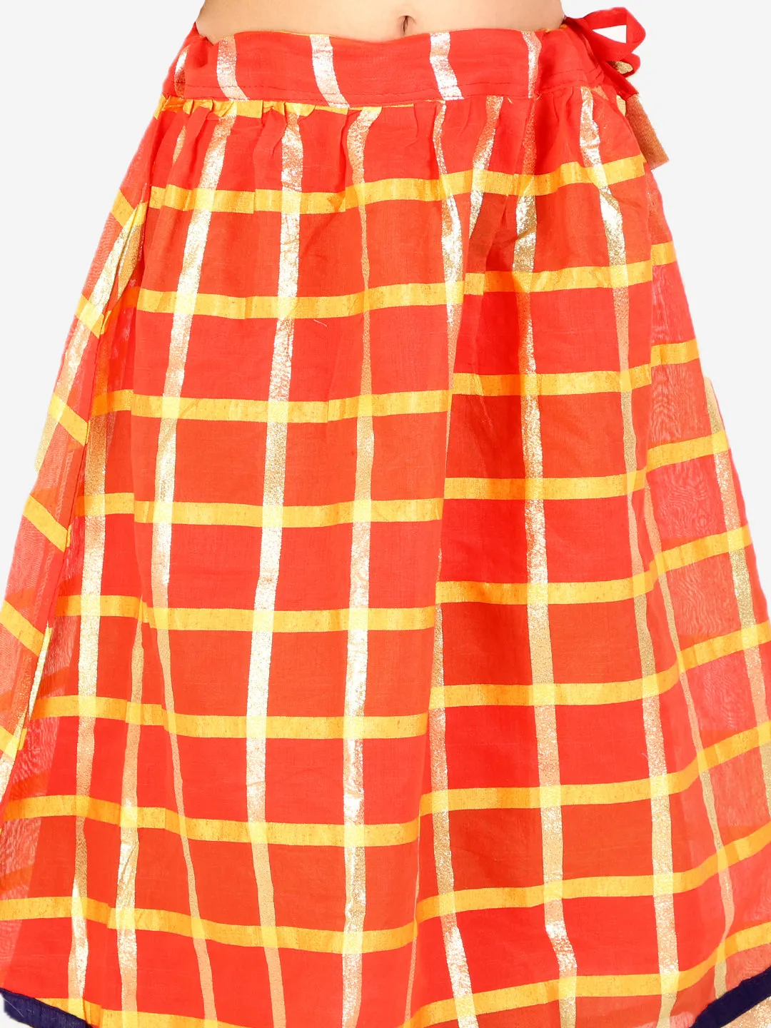 Girl's Gold Kota Checks Pavda Pattu - KID1 Girls