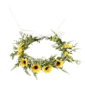 GSHLLO Daisy Flower Crown Headband Boho Flower Wreath Sunflower Floral Hair Wreath Adjustable Bridal Garland Headpiece for Women Girls Yellow