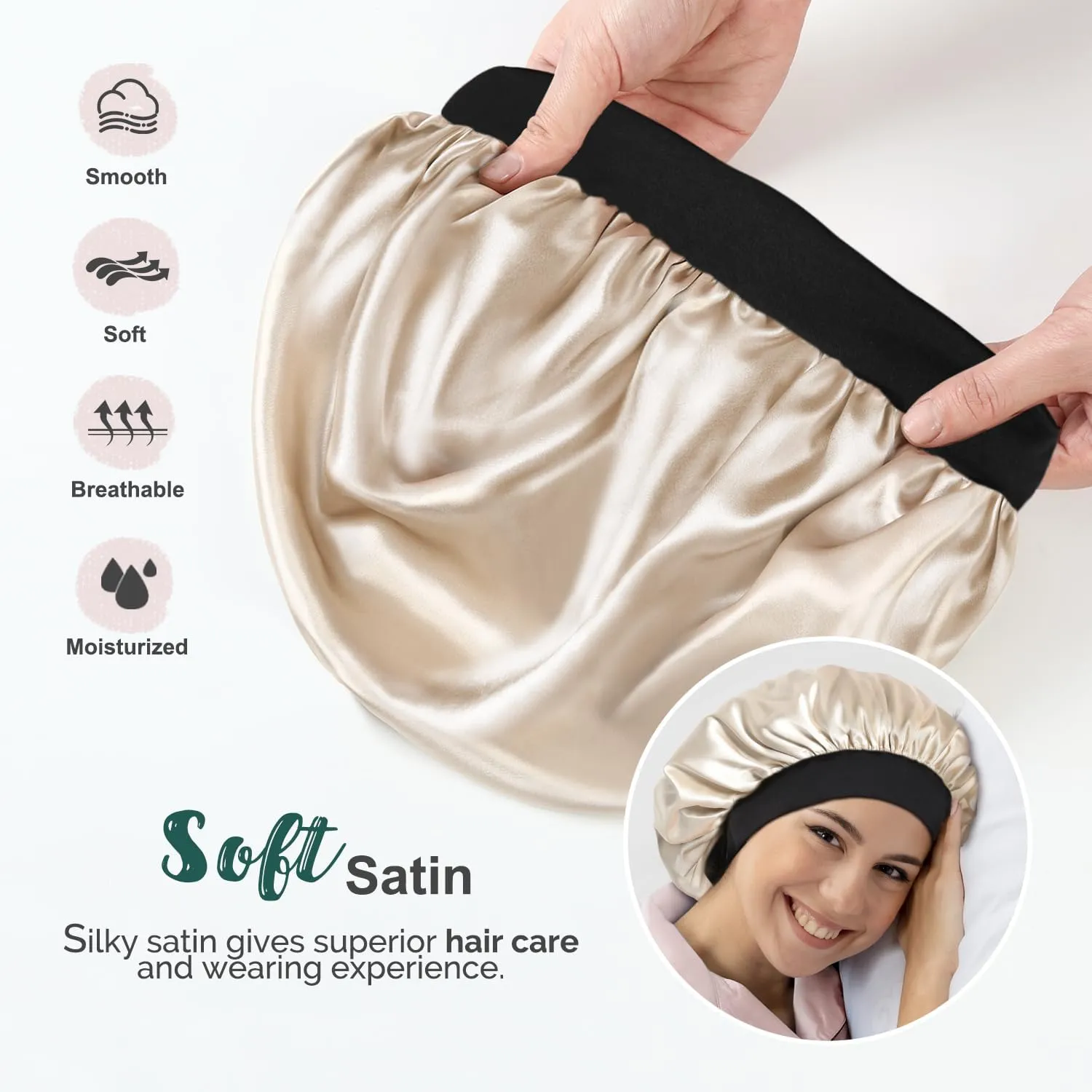 Hat Hut Satin Bonnet Silk Bonnet Sleep Cap for Women Hair Bonnet for Curly Hair Sleeping Adjustable Wide Band Double Layer