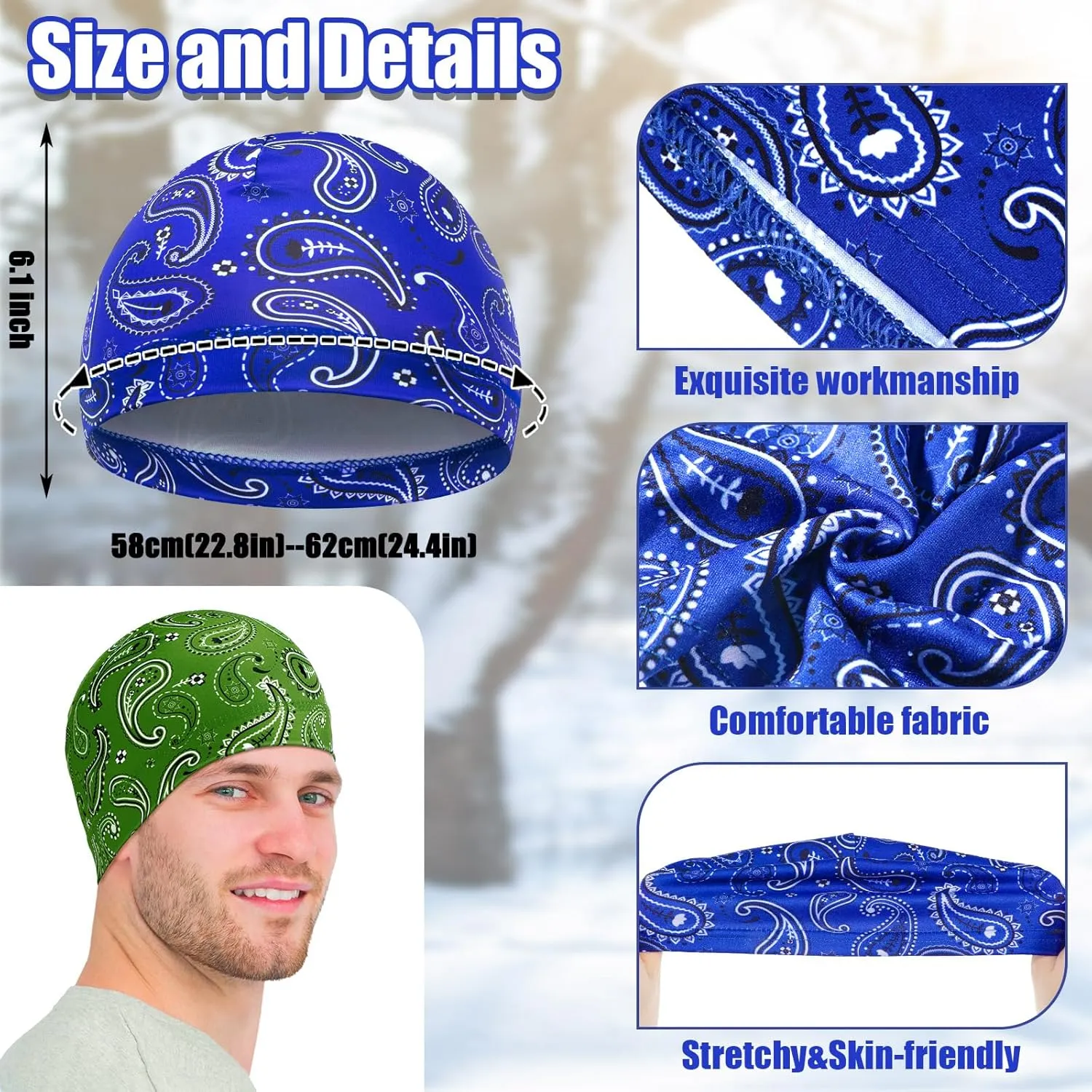 Haysandy 6 Pcs Cooling Skull Cap Motorcycle Helmet Liner Men Women Sweat Wicking Beanie Bicycle Running Cap Head Wrap