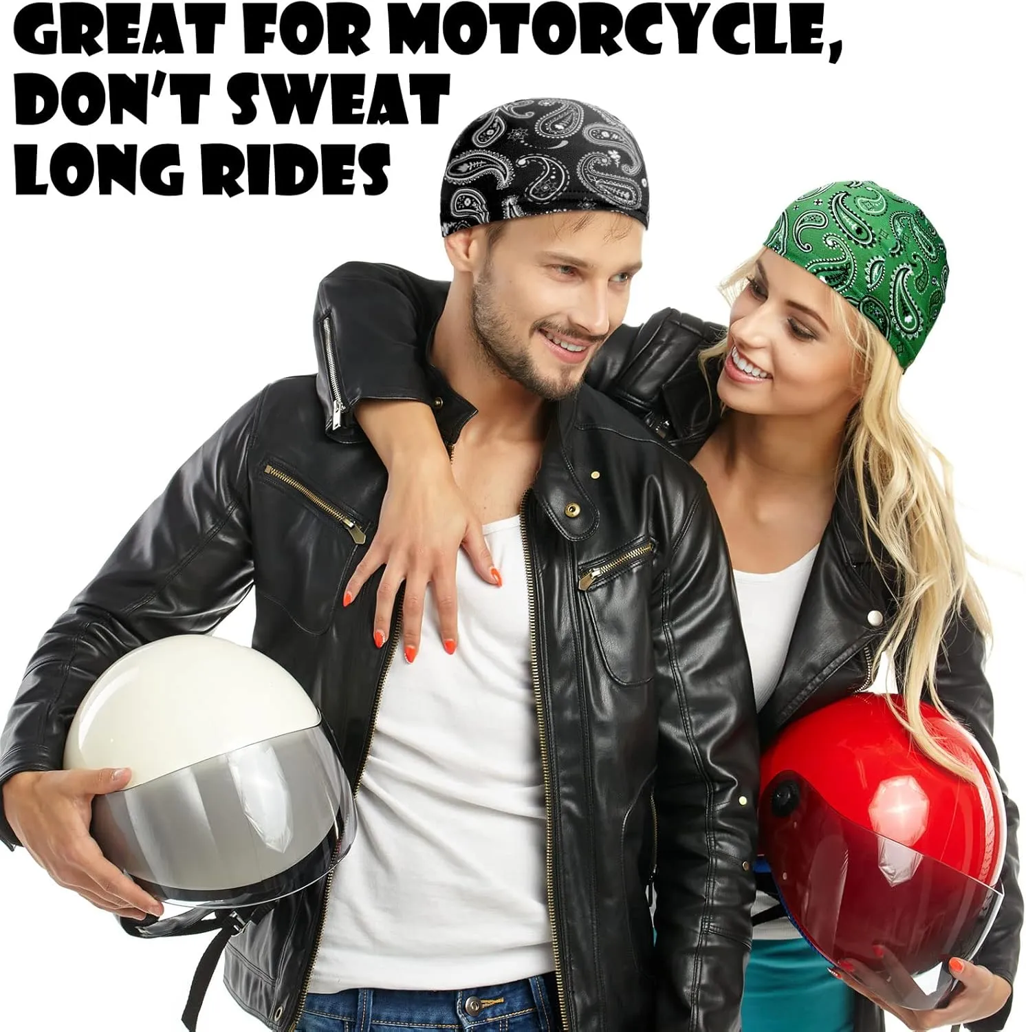 Haysandy 6 Pcs Cooling Skull Cap Motorcycle Helmet Liner Men Women Sweat Wicking Beanie Bicycle Running Cap Head Wrap