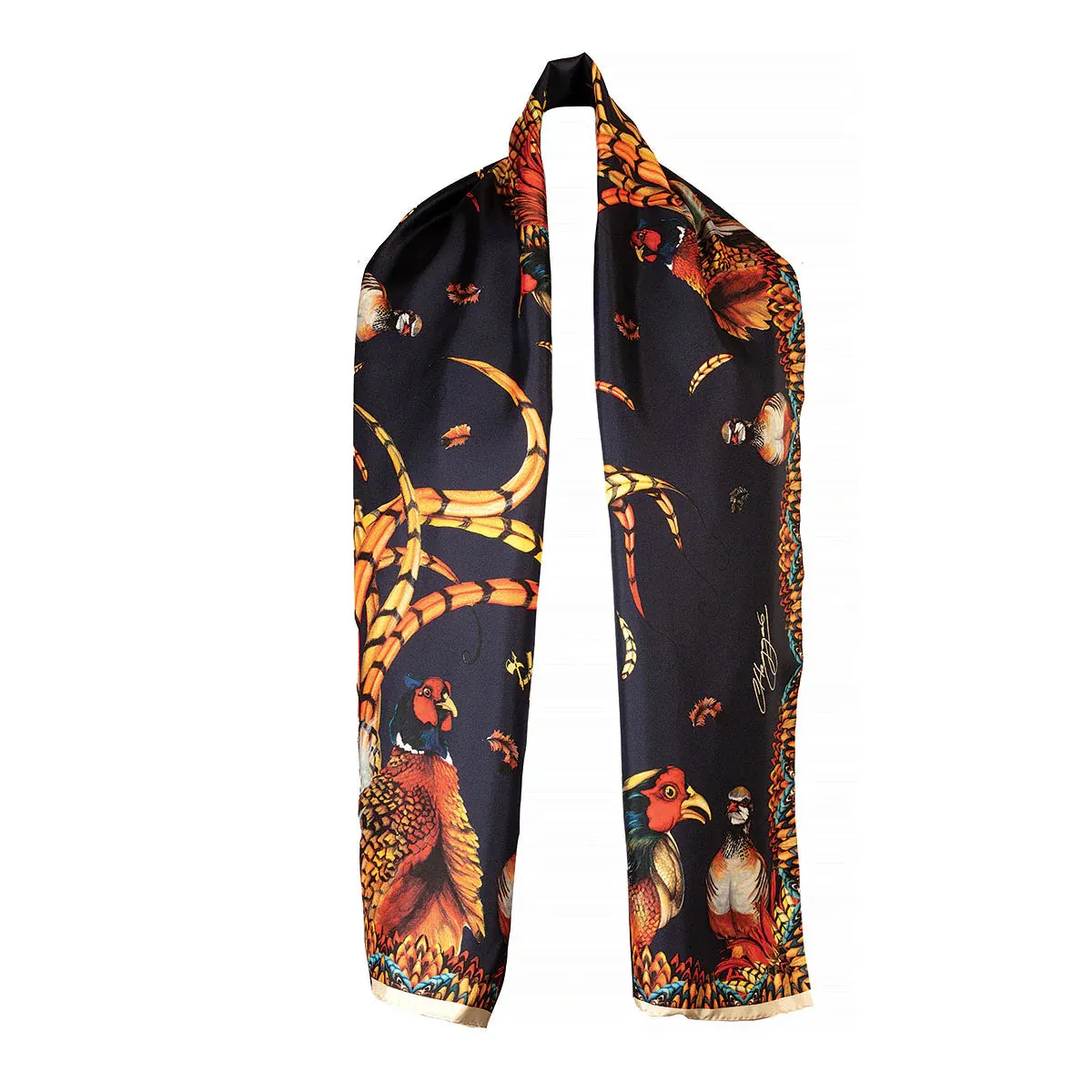 Here Come The Boys Silk Pheasant Scarf in Navy