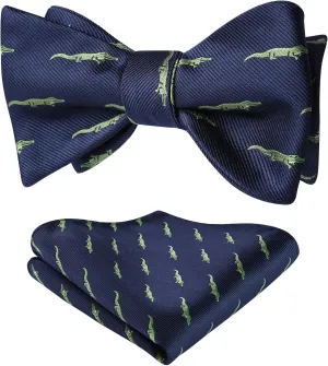 HISDERN Bow Ties for Men Self Tie Animal Bowties Pocket Square Woven Silk Fun Bowtie Handkerchief Set for Wedding Party