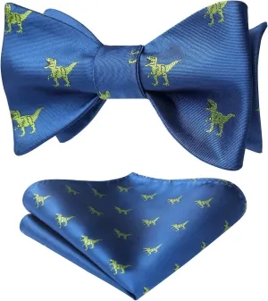 HISDERN Bow Ties for Men Self Tie Animal Bowties Pocket Square Woven Silk Fun Bowtie Handkerchief Set for Wedding Party