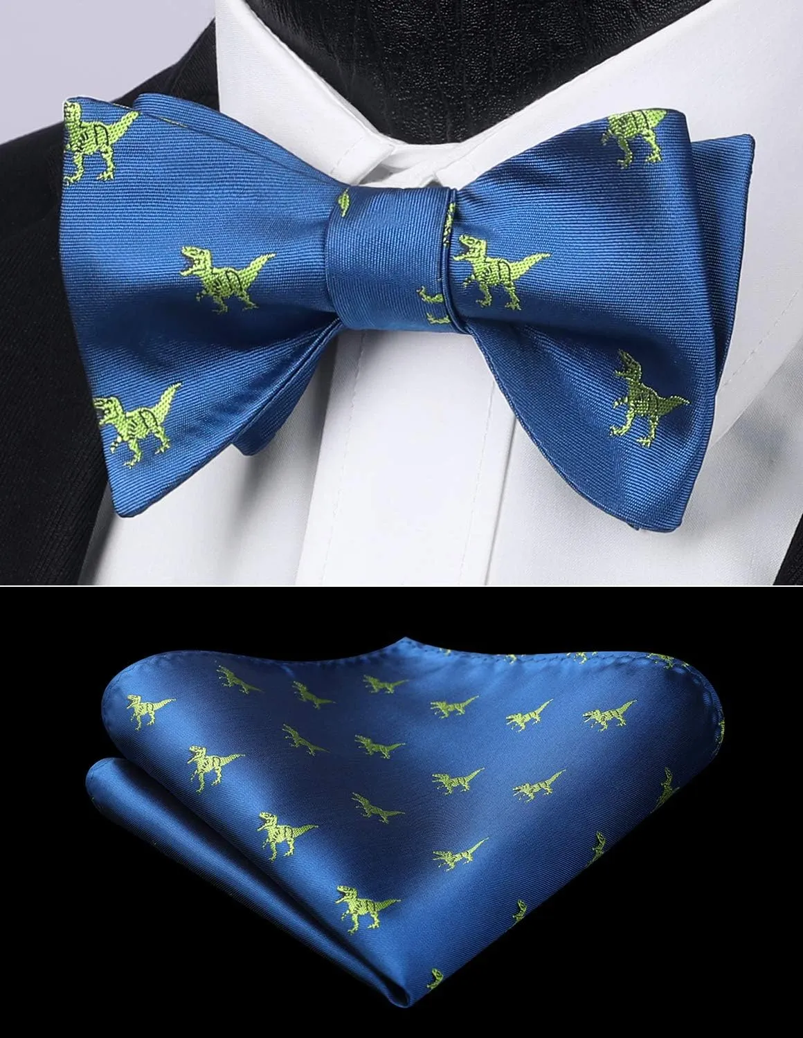 HISDERN Bow Ties for Men Self Tie Animal Bowties Pocket Square Woven Silk Fun Bowtie Handkerchief Set for Wedding Party