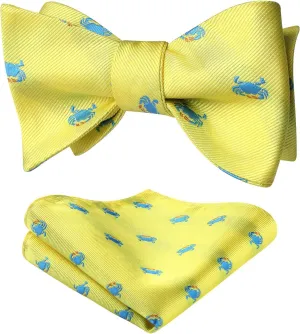 HISDERN Bow Ties for Men Self Tie Animal Bowties Pocket Square Woven Silk Fun Bowtie Handkerchief Set for Wedding Party