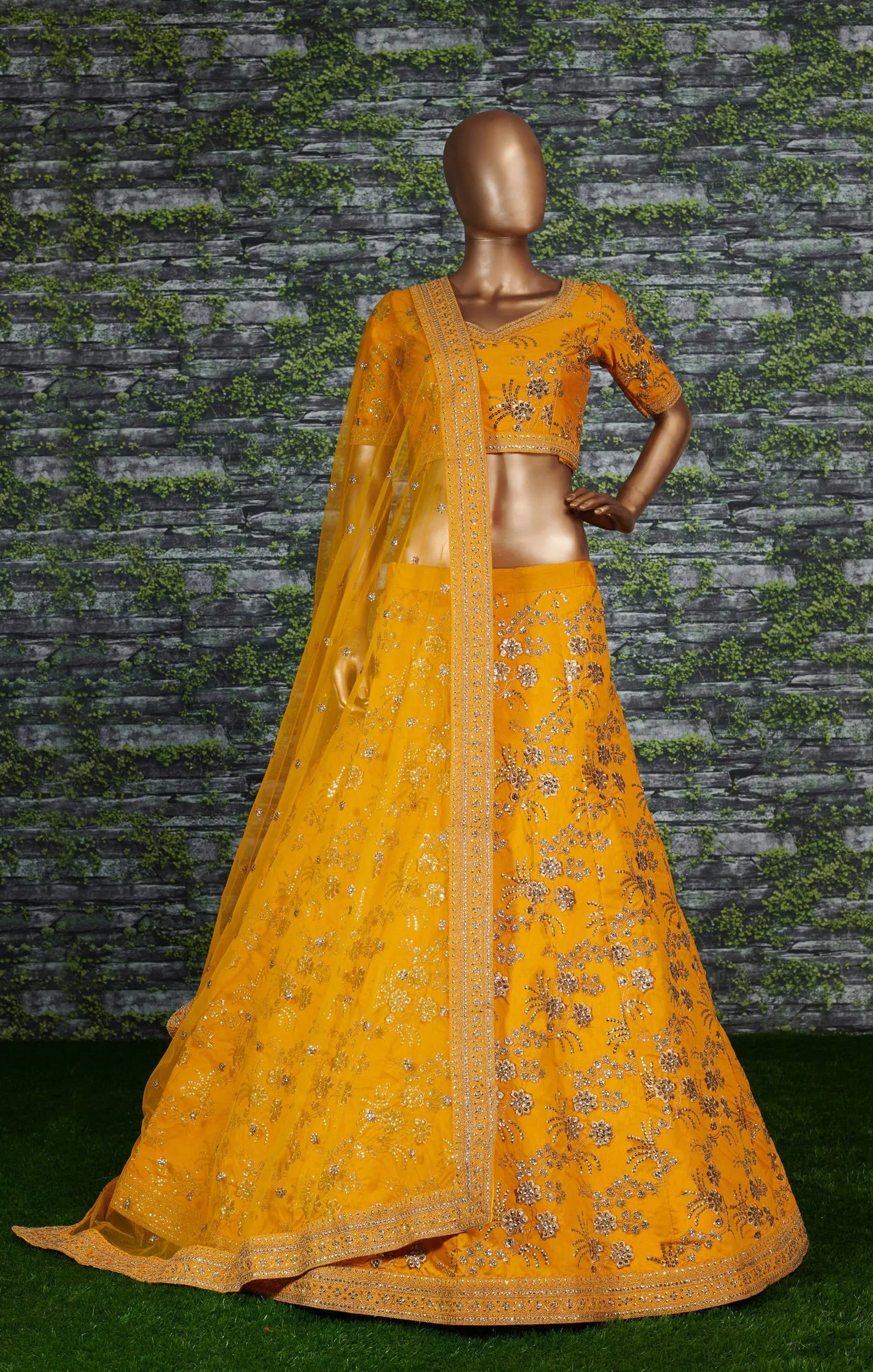 Hypnotic Yellow Colored Wedding Wear Embroidered Satin Lehenga Choli