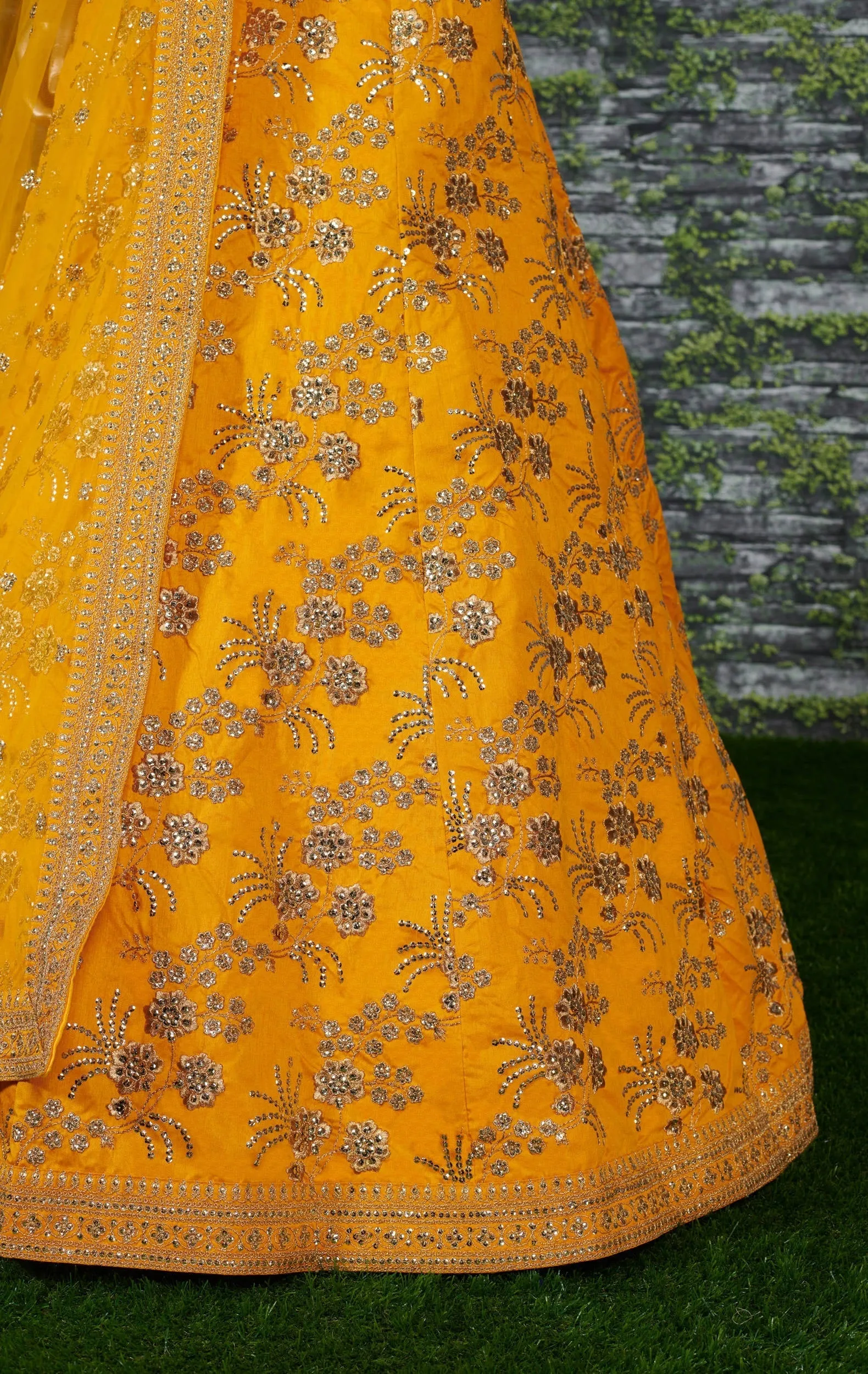 Hypnotic Yellow Colored Wedding Wear Embroidered Satin Lehenga Choli