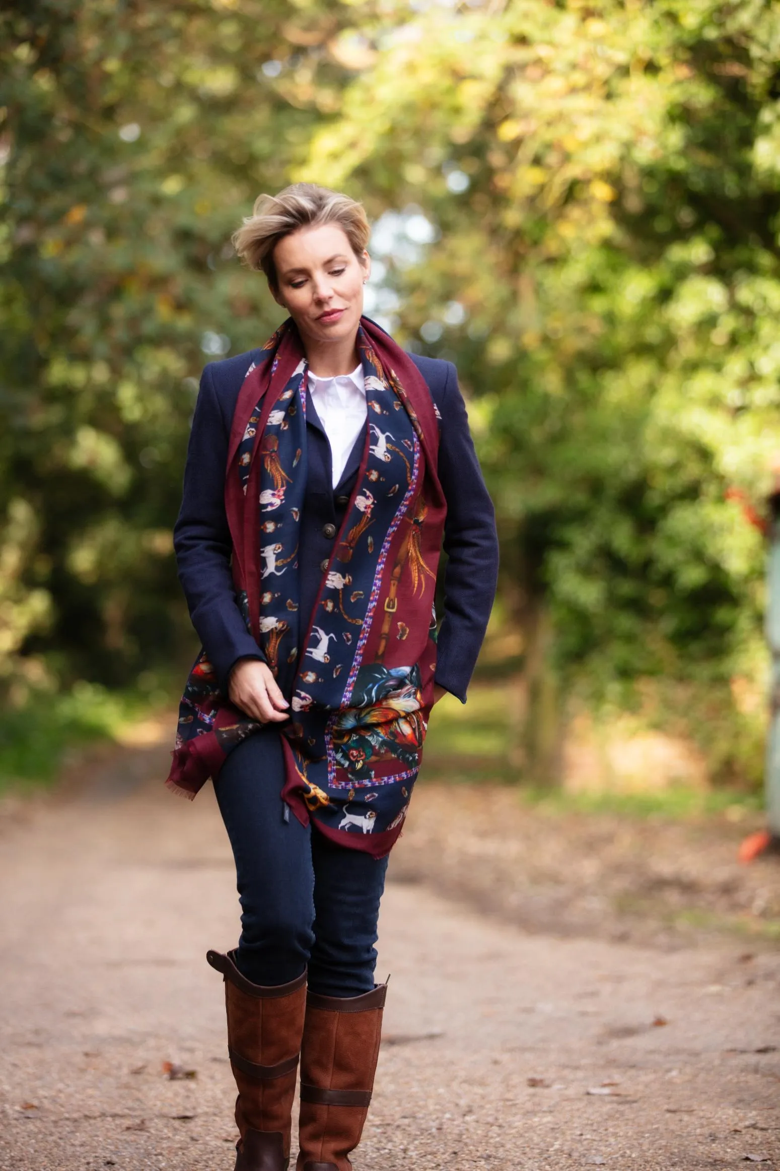 It’s A Dog's Life Claret Red and Navy Blue Wool Silk Wrap