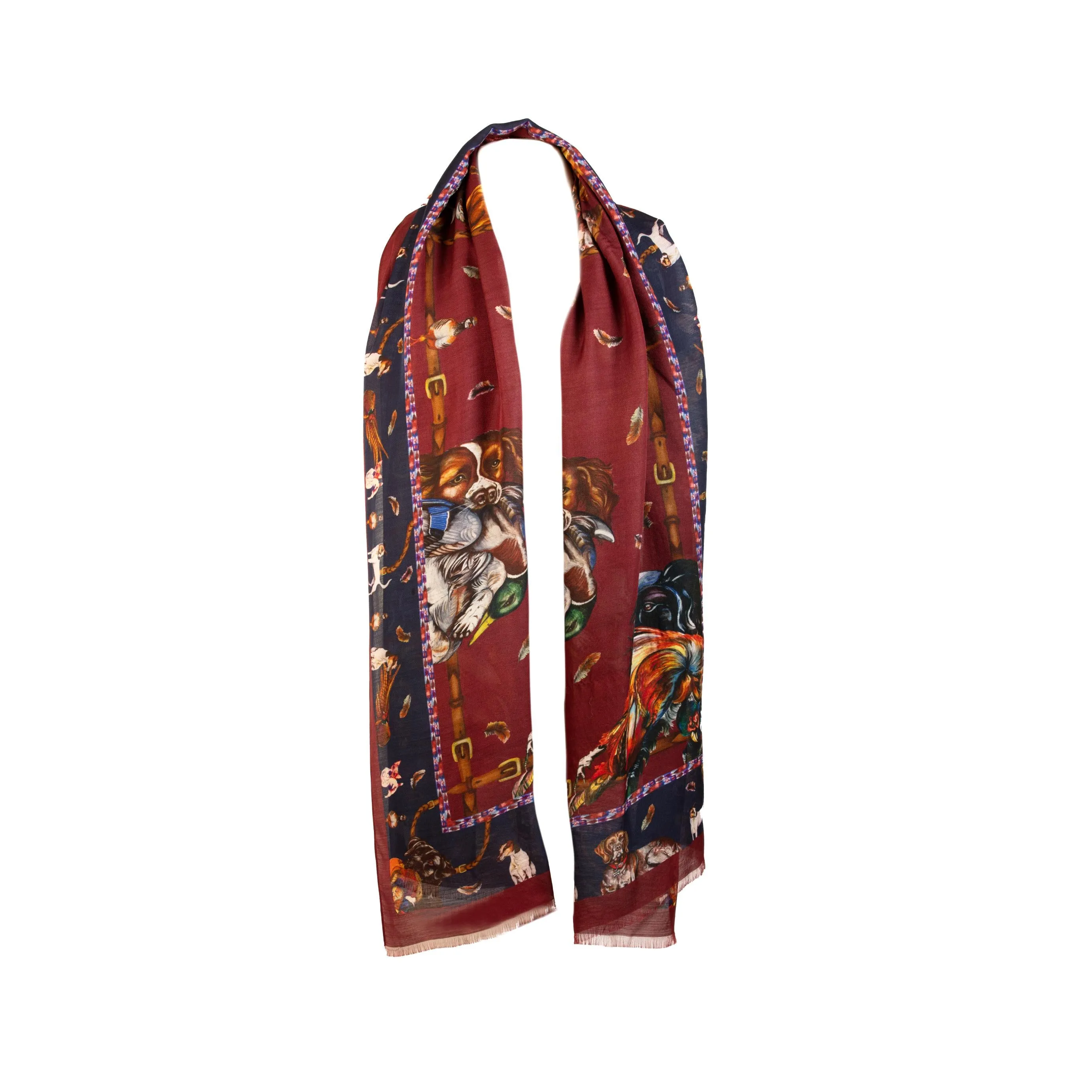 It’s A Dog's Life Claret Red and Navy Blue Wool Silk Wrap