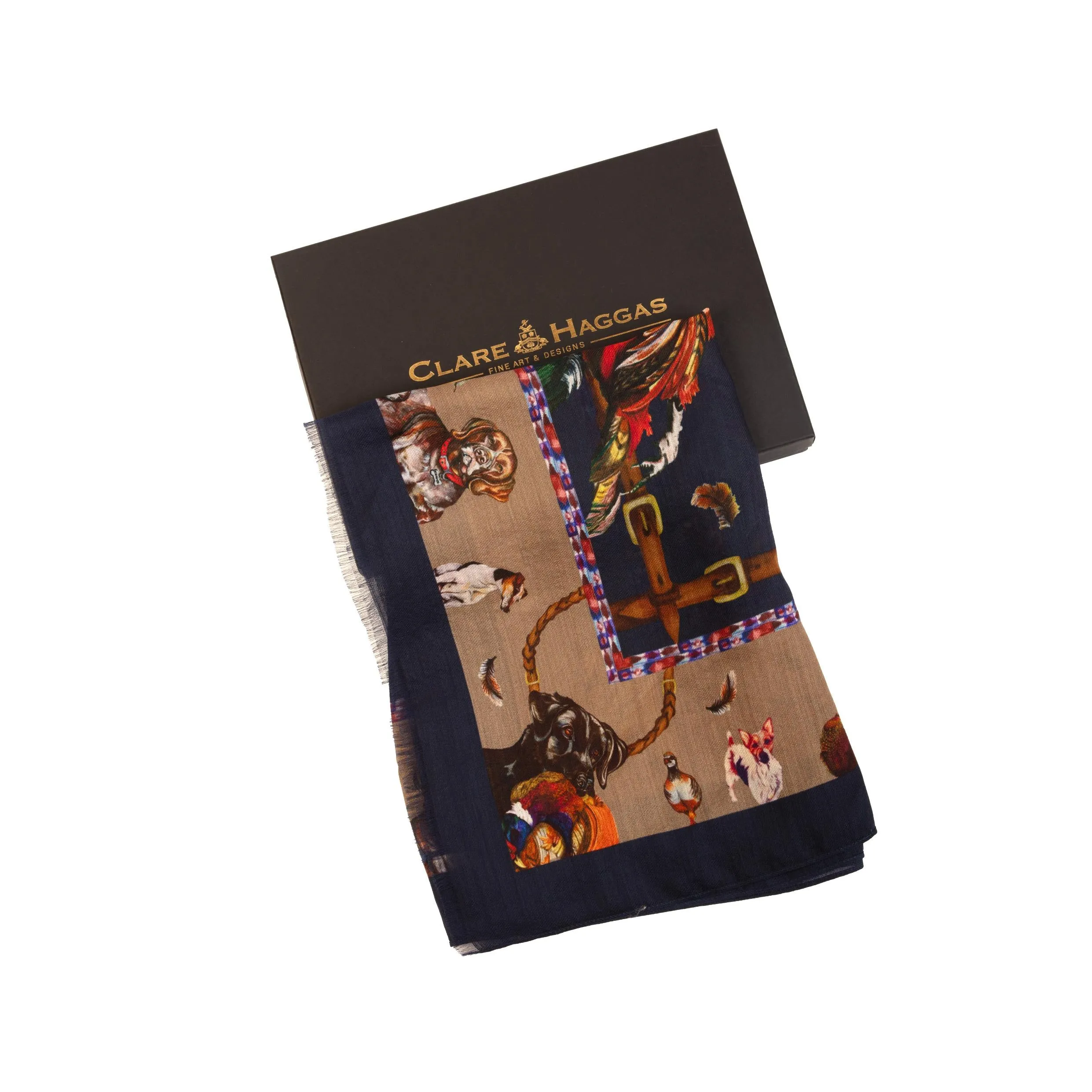 It’s A Dog's Life Navy Blue & Fawn Beige Wool Silk Wrap
