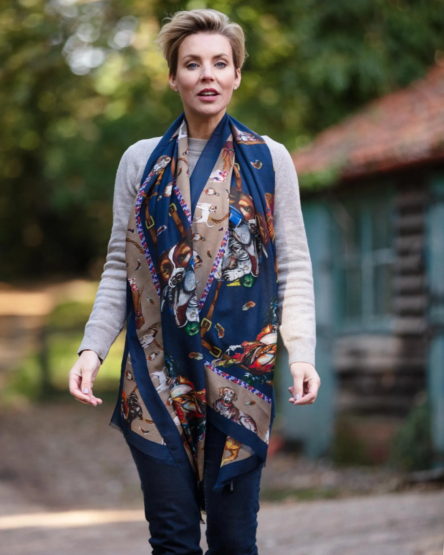 It’s A Dog's Life Navy Blue & Fawn Beige Wool Silk Wrap