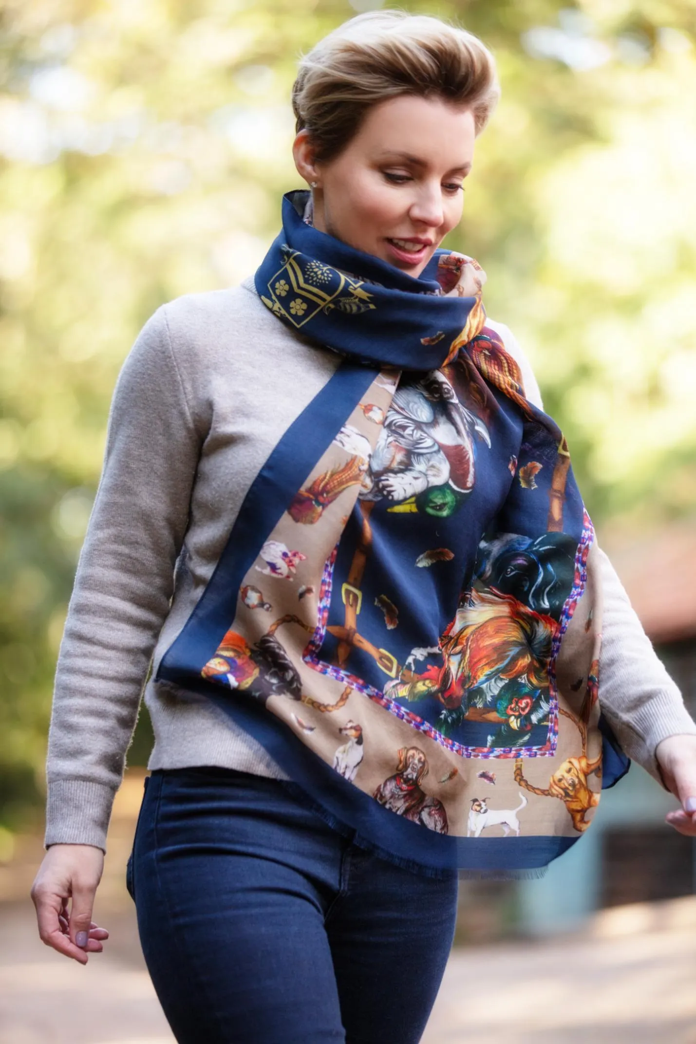 It’s A Dog's Life Navy Blue & Fawn Beige Wool Silk Wrap