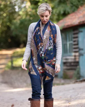 It’s A Dog's Life Navy Blue & Fawn Beige Wool Silk Wrap