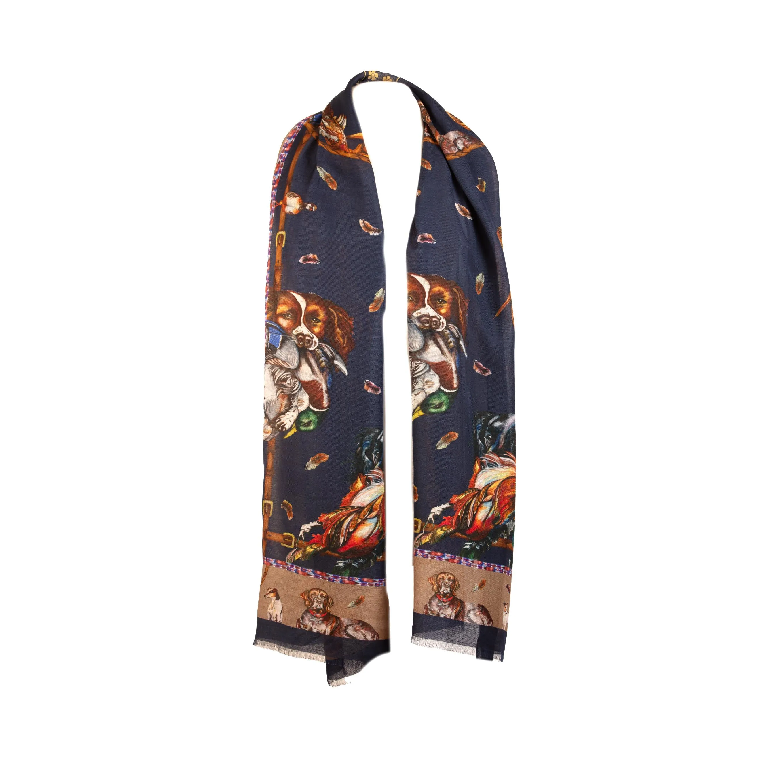 It’s A Dog's Life Navy Blue & Fawn Beige Wool Silk Wrap