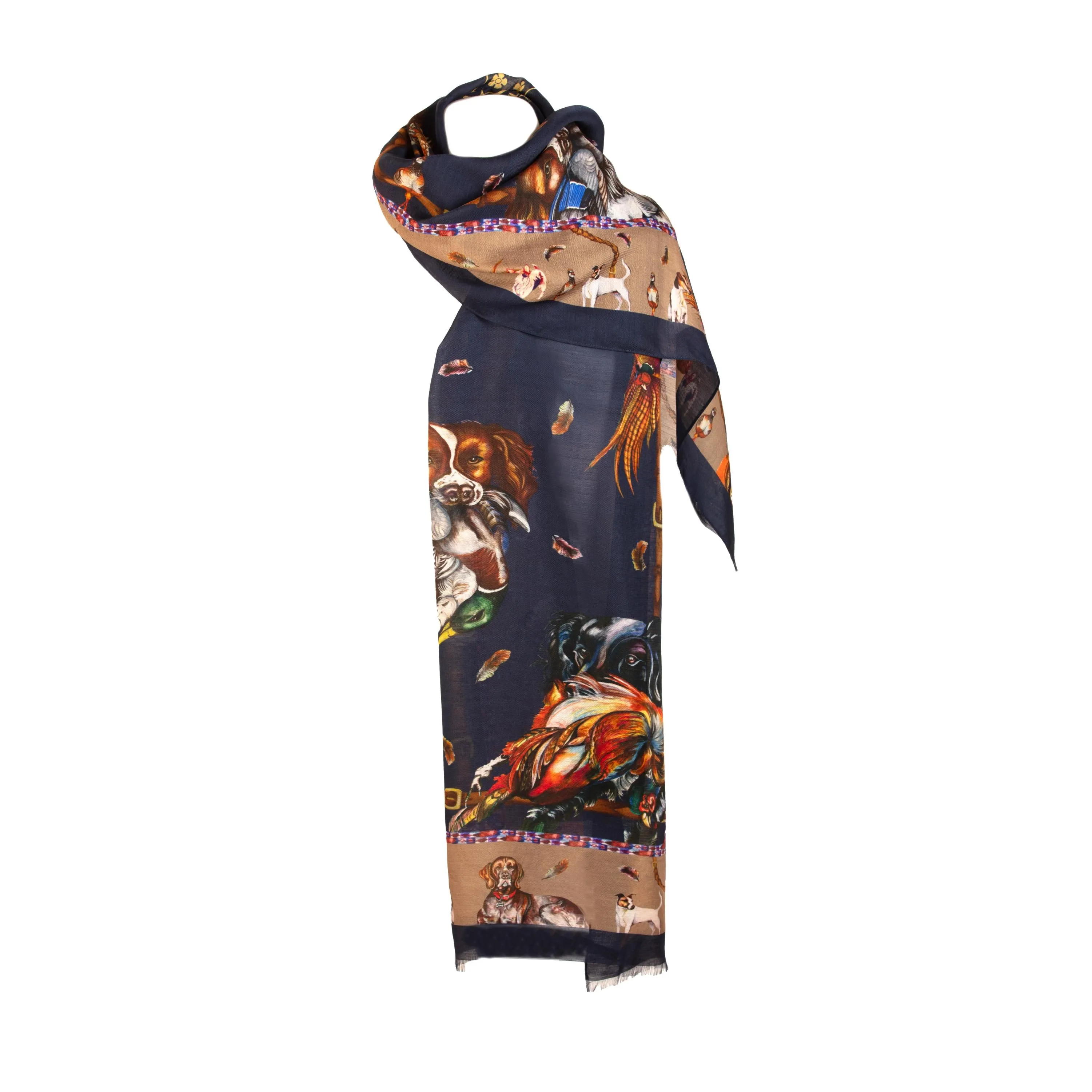 It’s A Dog's Life Navy Blue & Fawn Beige Wool Silk Wrap