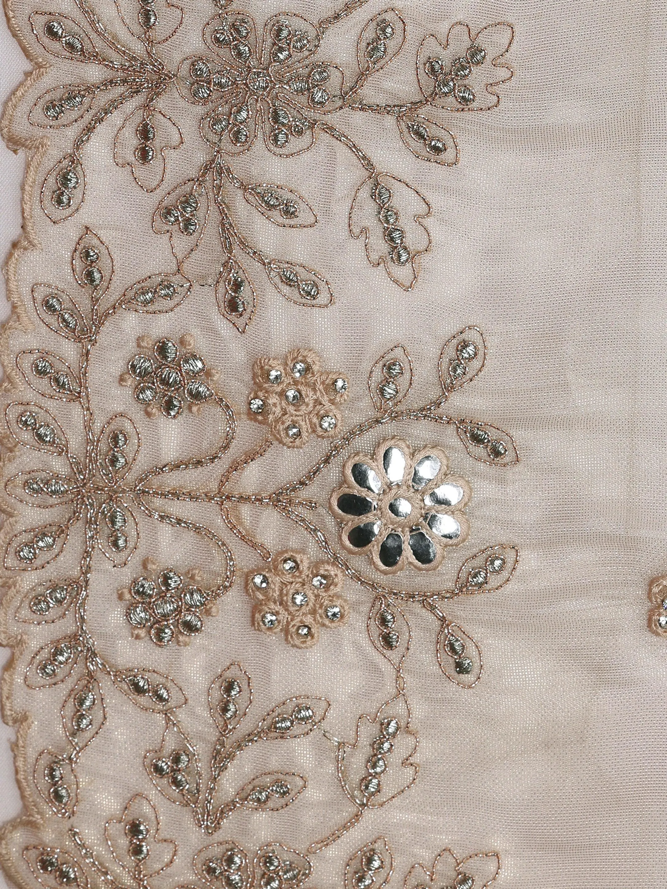 Jashvi Art Beige Embroidered Silk Blend Saree With Unstitched Blouse Piece