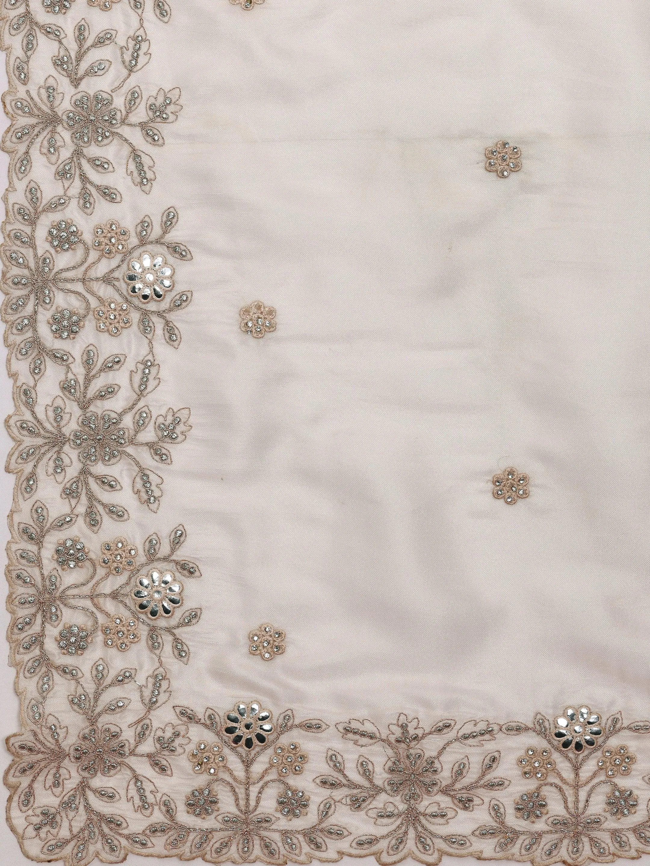 Jashvi Art Beige Embroidered Silk Blend Saree With Unstitched Blouse Piece