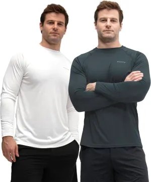 KISTA 2 Pack Men's Long Sleeve Quick Dry Shirts UPF 50  Garage Garden Fishing Running Lightweight Homewear