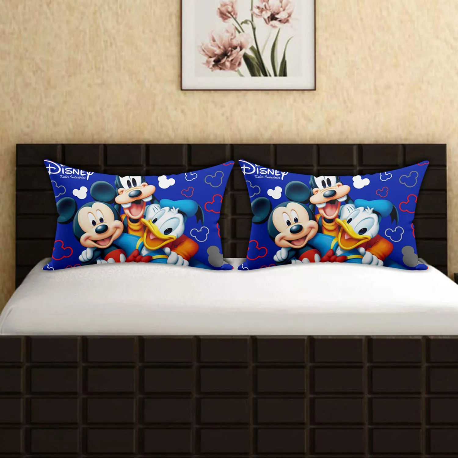 Kuber Industries Disney Team Mickey Print Silk Special Long Crush Pillow Cover- Set of 6, Royal Blue-KUBMART10045
