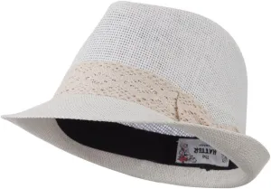 Lace Band Paper Straw Fedora - White OSFM