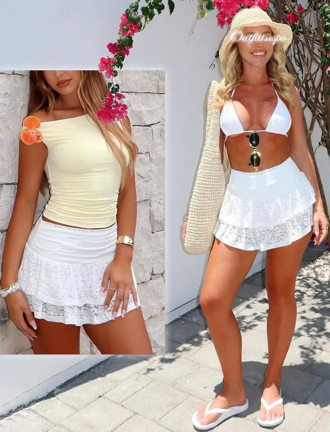 Lace Ruffle Mini Skirts for Women High Waisted Pleated Skort Micro Skirt Y2k Cute Short Skirt with Shorts