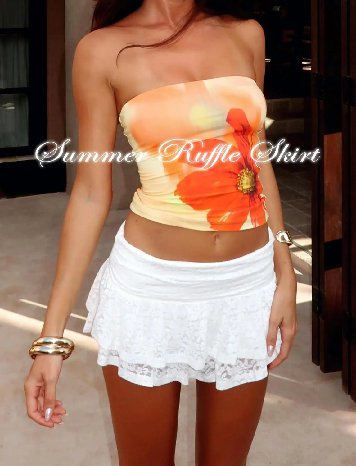 Lace Ruffle Mini Skirts for Women High Waisted Pleated Skort Micro Skirt Y2k Cute Short Skirt with Shorts