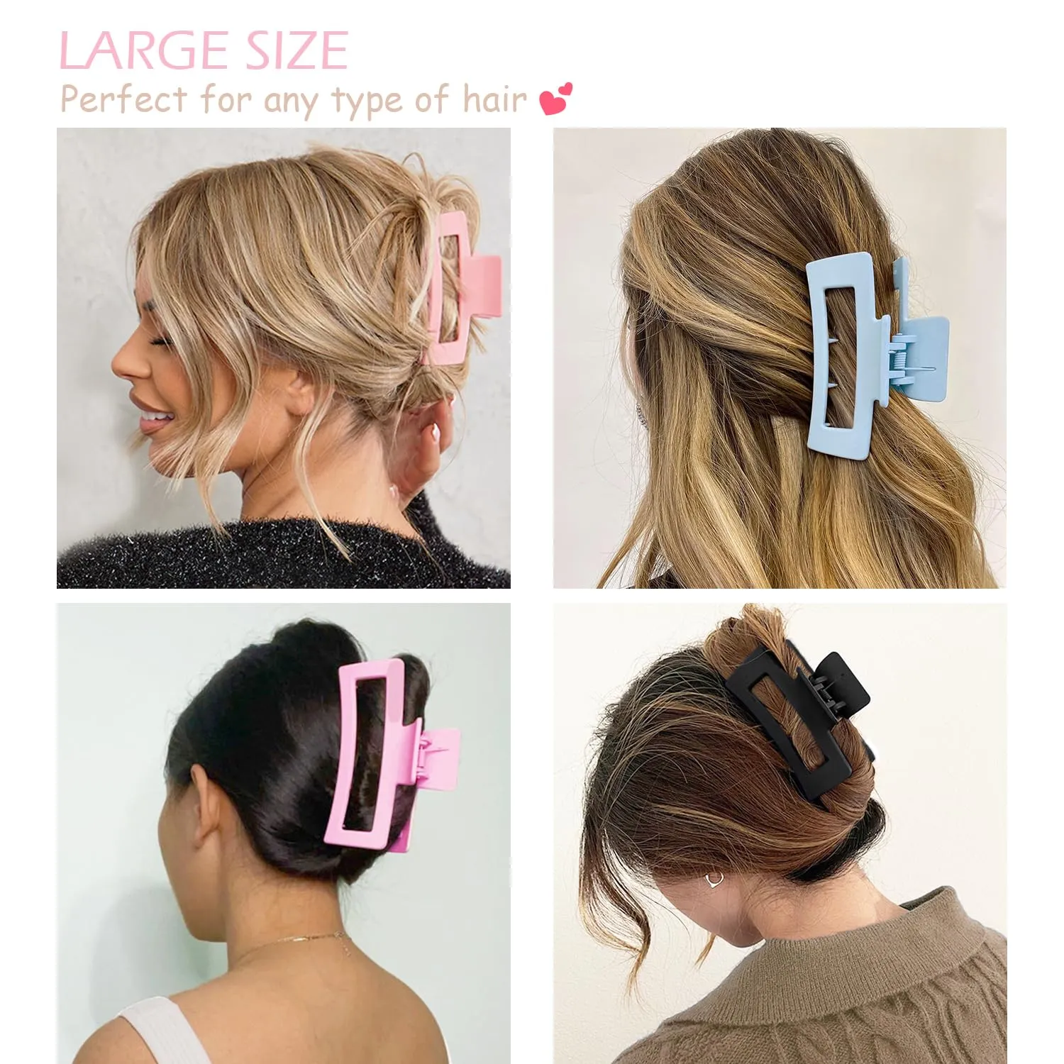 Large Hair Claw Clips 12 Pack, Flower Hair Clips for Thin Hair, Big Square Matte Strong hold for Thick Hair, 3 Styles Hair Clips for Women Thick Hair