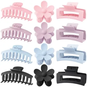 Large Hair Claw Clips 12 Pack, Flower Hair Clips for Thin Hair, Big Square Matte Strong hold for Thick Hair, 3 Styles Hair Clips for Women Thick Hair
