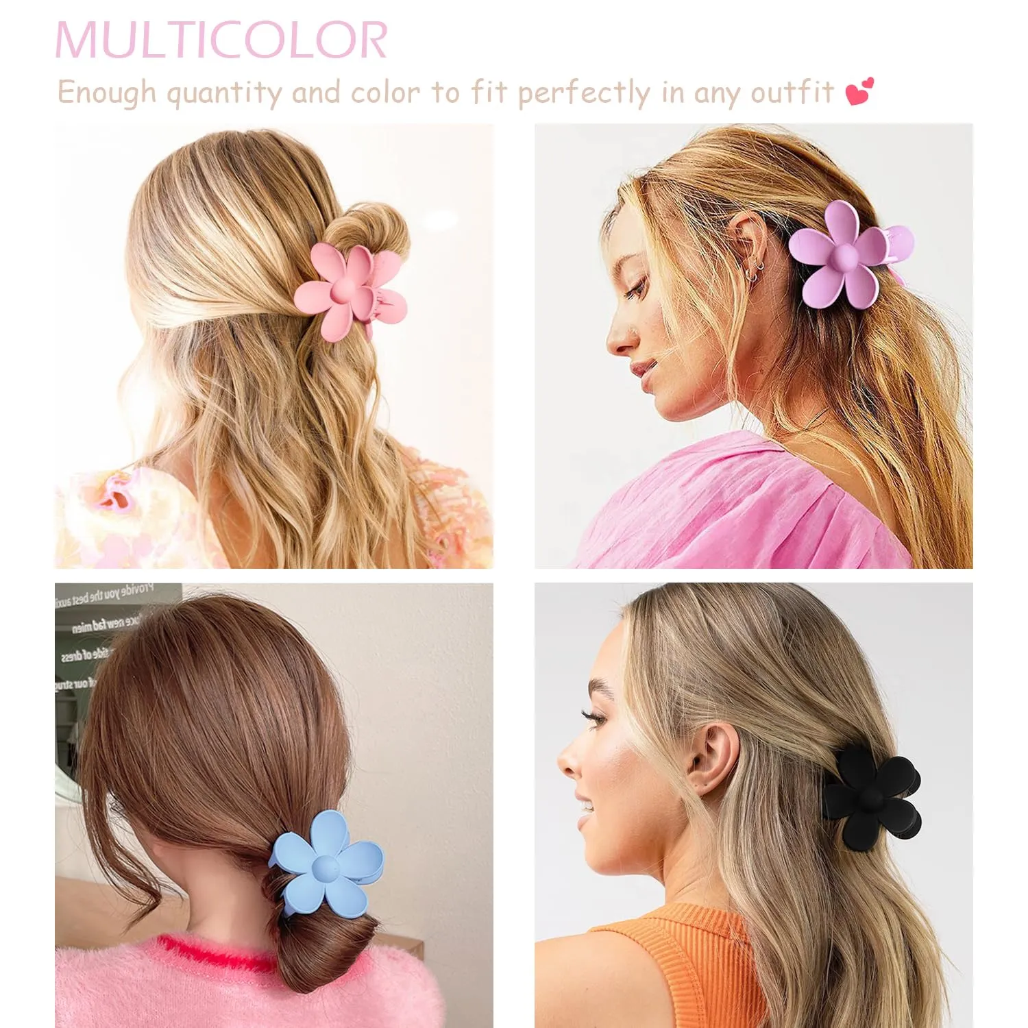 Large Hair Claw Clips 12 Pack, Flower Hair Clips for Thin Hair, Big Square Matte Strong hold for Thick Hair, 3 Styles Hair Clips for Women Thick Hair