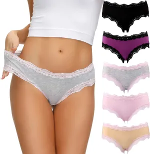 LYYTHAVON Womens Underwear Soft Breathable Cotton Brief Ladies Panties 5-Pack