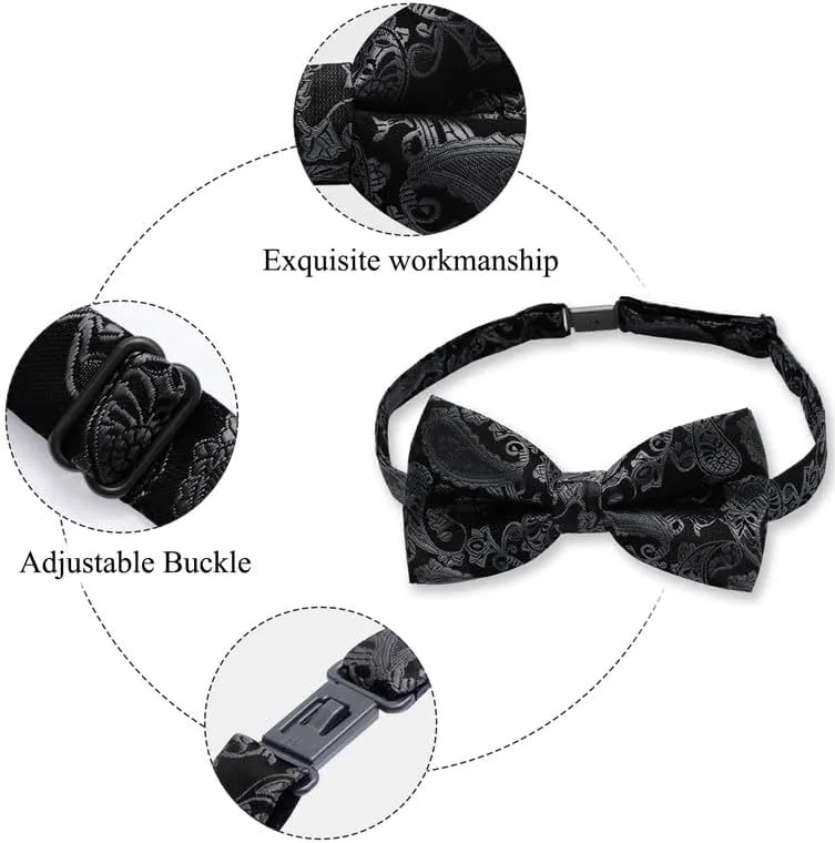 MAGE MALE Mens Bow Tie Set,Classic Paisley Pre-Tied Bowtie,Pocket Square and Cufflinks for Formal Wedding Party Prom
