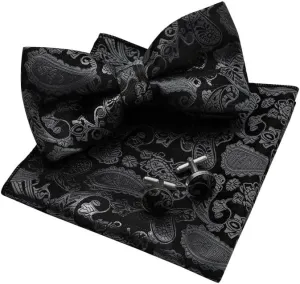 MAGE MALE Mens Bow Tie Set,Classic Paisley Pre-Tied Bowtie,Pocket Square and Cufflinks for Formal Wedding Party Prom