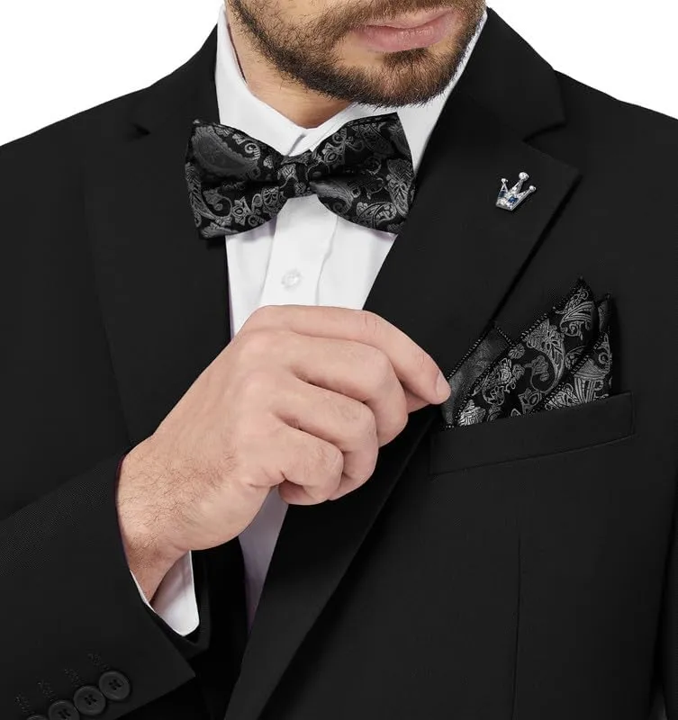 MAGE MALE Mens Bow Tie Set,Classic Paisley Pre-Tied Bowtie,Pocket Square and Cufflinks for Formal Wedding Party Prom