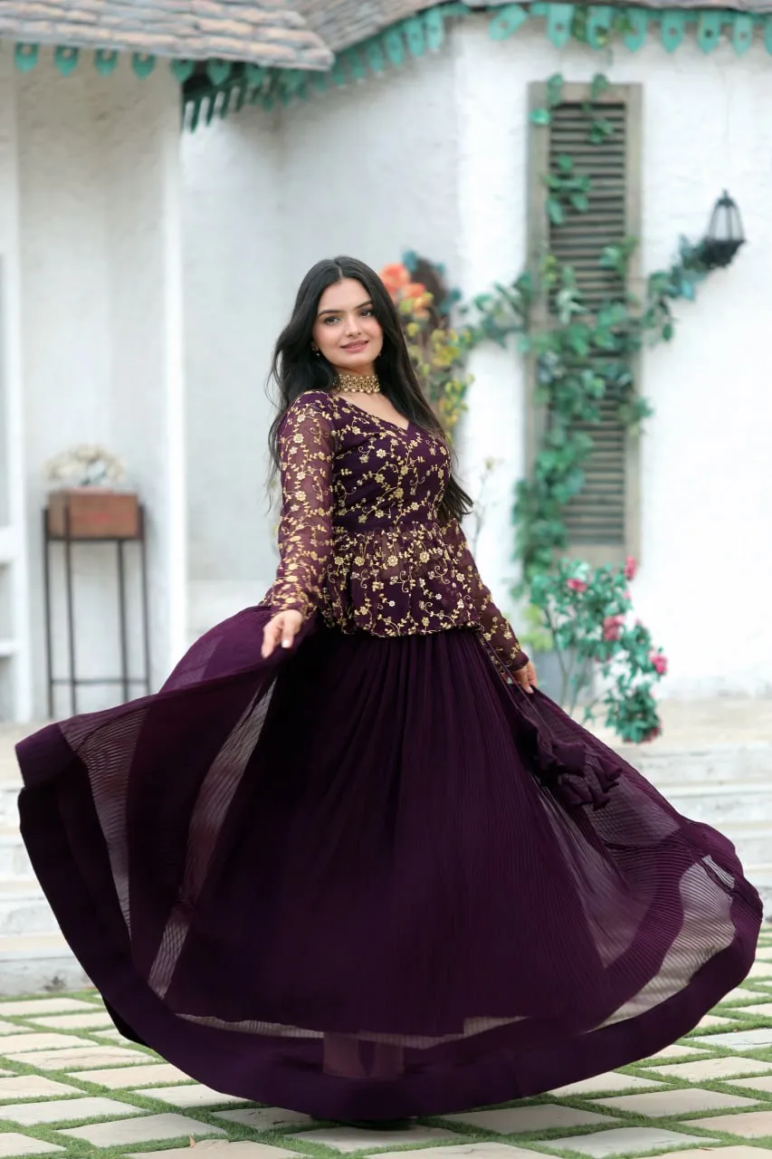 Magenta Red Premium Designer Sequins Embroidered Readymade Lehenga Choli Set