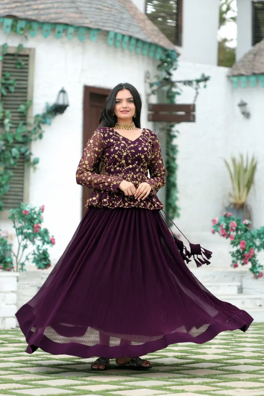 Magenta Red Premium Designer Sequins Embroidered Readymade Lehenga Choli Set