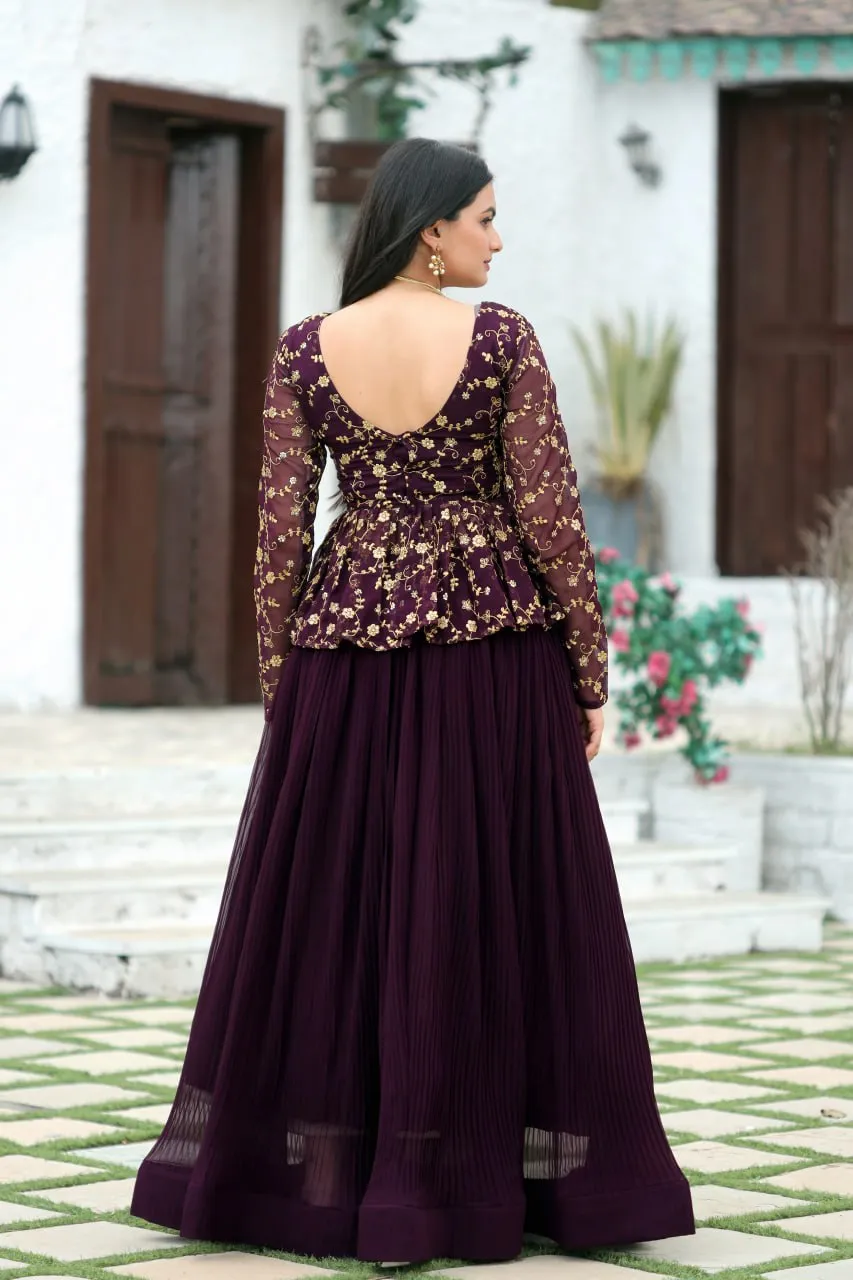 Magenta Red Premium Designer Sequins Embroidered Readymade Lehenga Choli Set
