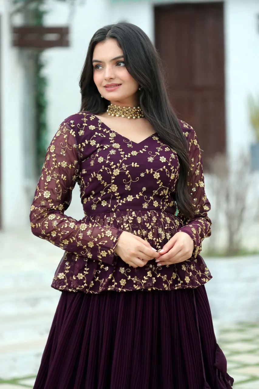 Magenta Red Premium Designer Sequins Embroidered Readymade Lehenga Choli Set