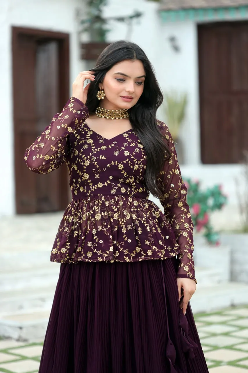 Magenta Red Premium Designer Sequins Embroidered Readymade Lehenga Choli Set