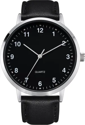 Mens Black Large Dial Arabic Numerals Black Belt Modern Classic Men's Watch,