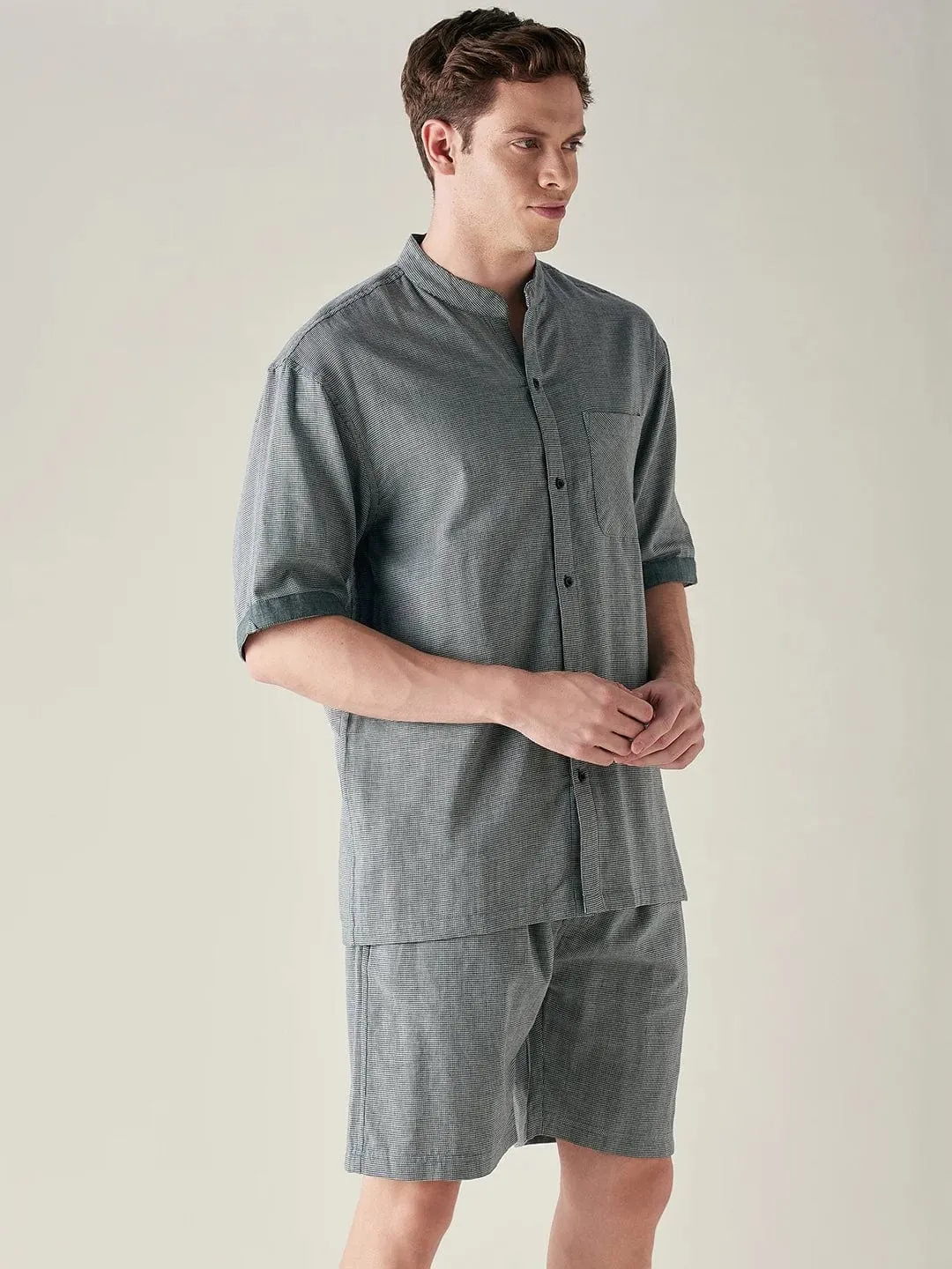 Mens Bottle Green Checks Pure Cotton Supersoft Shorts Set