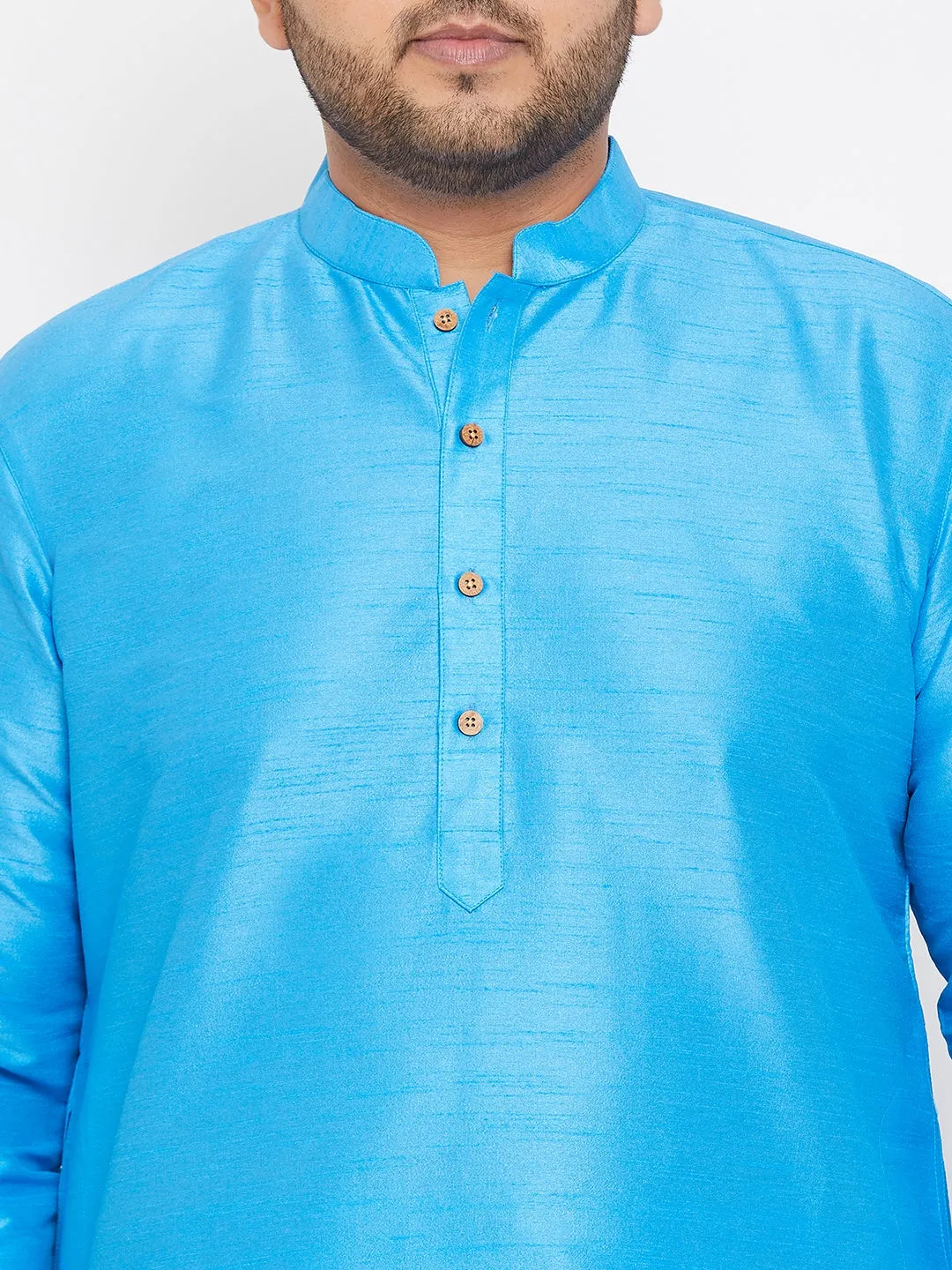 Men's Plus Aqua Blue Silk Blend Kurta - Vastramay