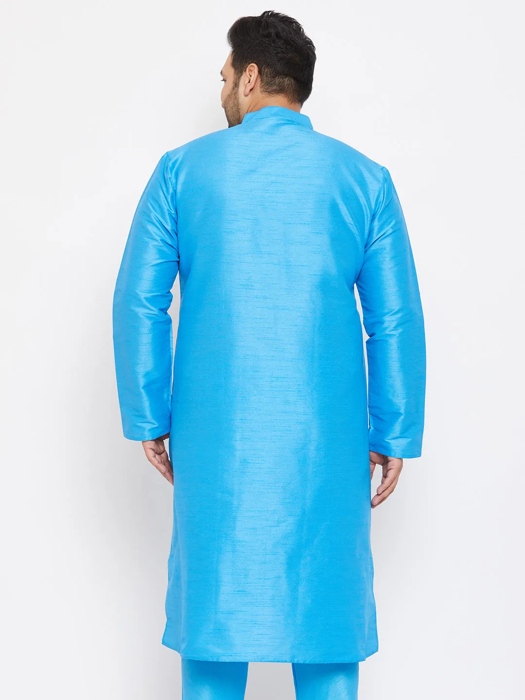 Men's Plus Aqua Blue Silk Blend Kurta - Vastramay