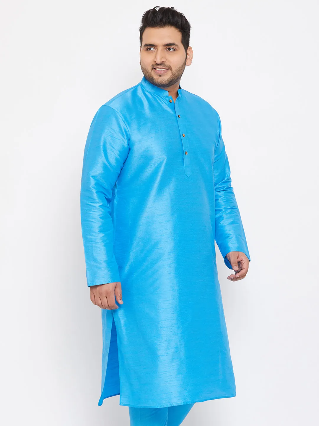 Men's Plus Aqua Blue Silk Blend Kurta - Vastramay