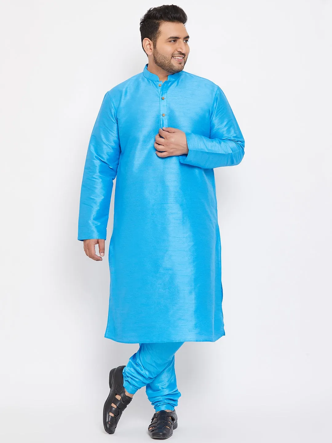 Men's Plus Aqua Blue Silk Blend Kurta - Vastramay